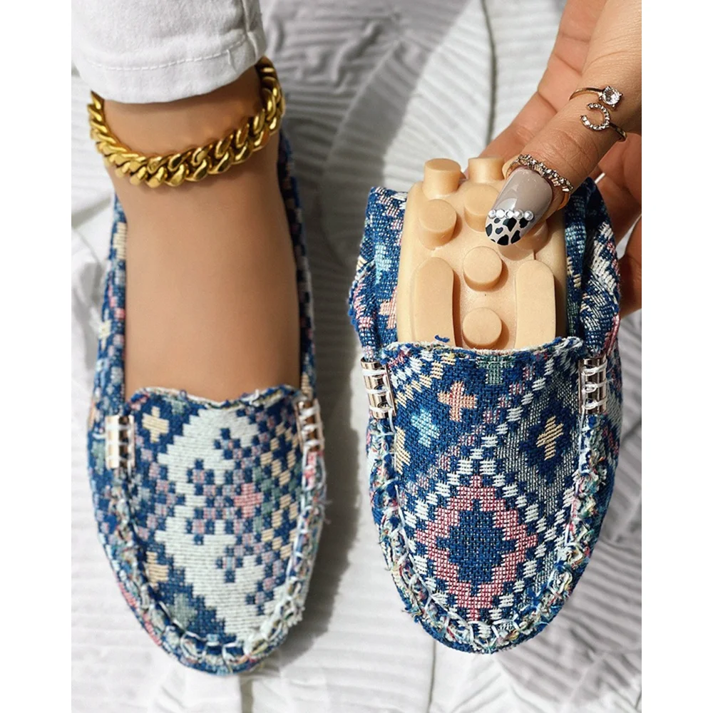 

Round Toe Grid Ruched Detail Slip-on Casual Work Loafers for Women Autumn Shoes Casual Work Wear