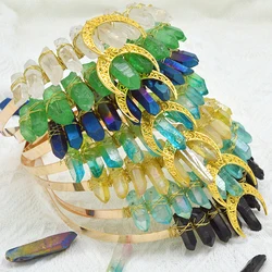 Luxury Natural Crystal Witch Crown Hair Accessories Gold Color Moon Tiaras Bridal Headband Handmade Headwear Unique Jewelry Gift