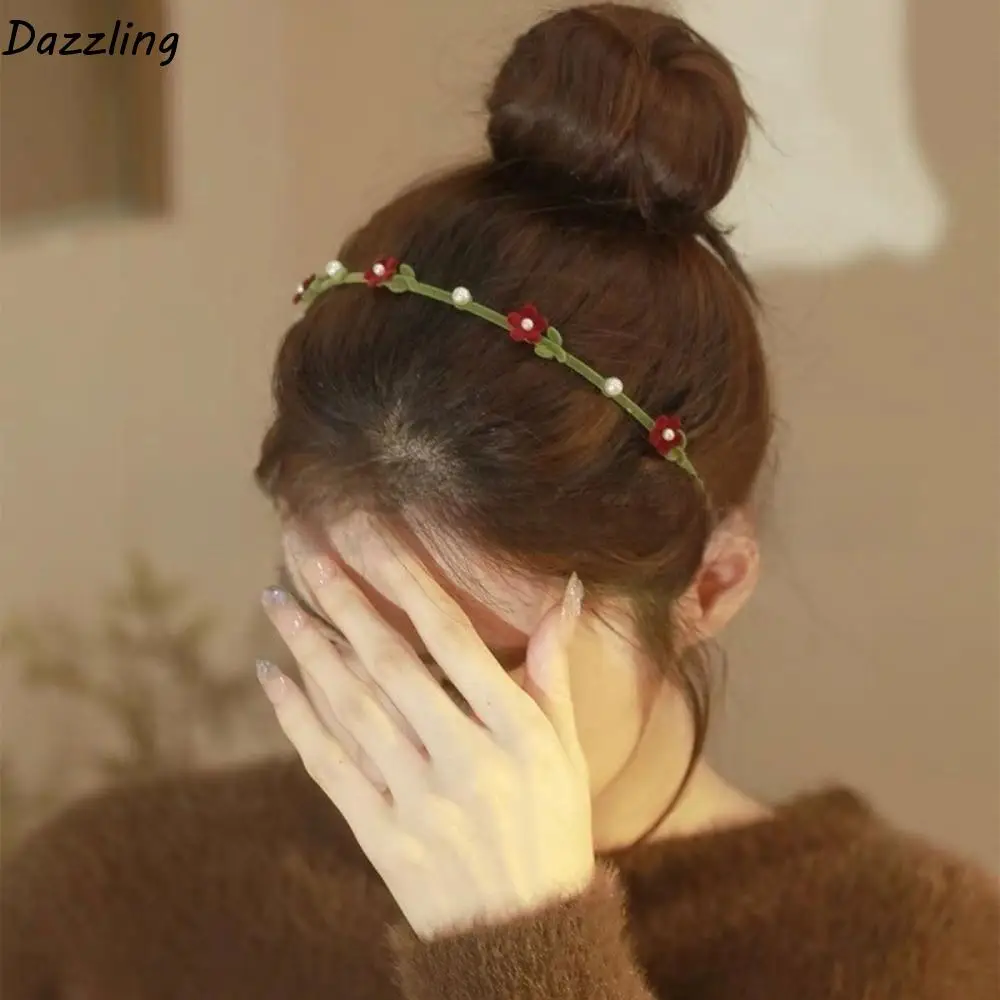 

Sweet Pearl Bow Hairband Alloy Plush Flower Headband Thin Fairy Women Hair Hoop Headwear