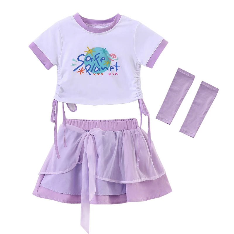 Mädchen niedlichen Streetwear Outfits Kinder Hip Hop Crop Top lila gestufte Röcke Kleidung setzt Kinder Teenager Street Dance Jazz Kostüme