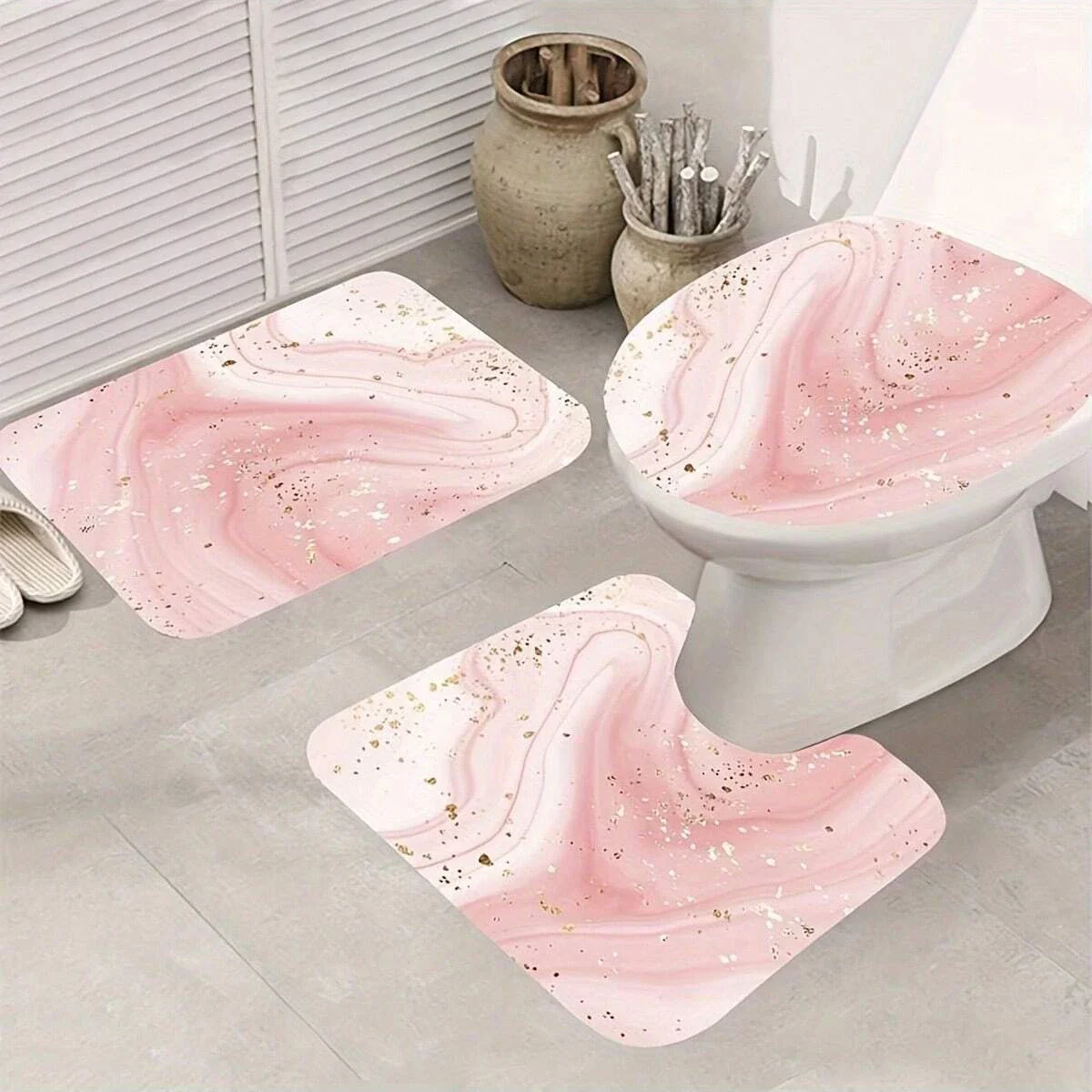 1pc Dreamy Marble Gilded Pattern Bathroom Curtain, Decoration Curtain With Plastic Hooks, Suitable For Rooms,