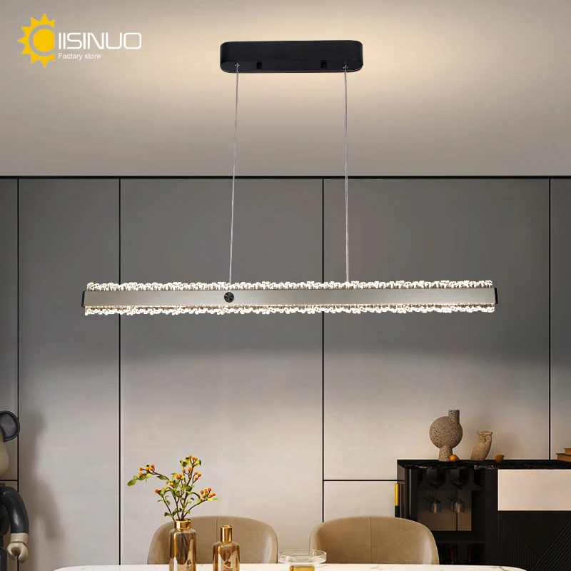 

Luxury LED Pendant Light Sleek-Linear Designer Ceiling Lamp Remote Control Stepless Dimming for Dining Room & Kitchen Long Table
