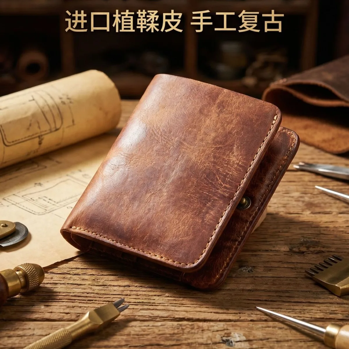 Minimalist Leather Snap Wallet  for Men- Retro Bifold Purse with Zipper Coin Pocket, Compact Money Organiser for Daily Carry