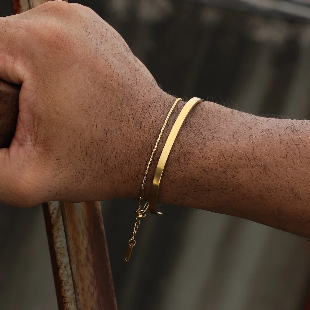 4mm Men Stainless Steel Adjustable Cuff Bracelet Gold Color Snake Bone Chain Bracelet Hip-Hop Fashion Jewelry Women Trendy