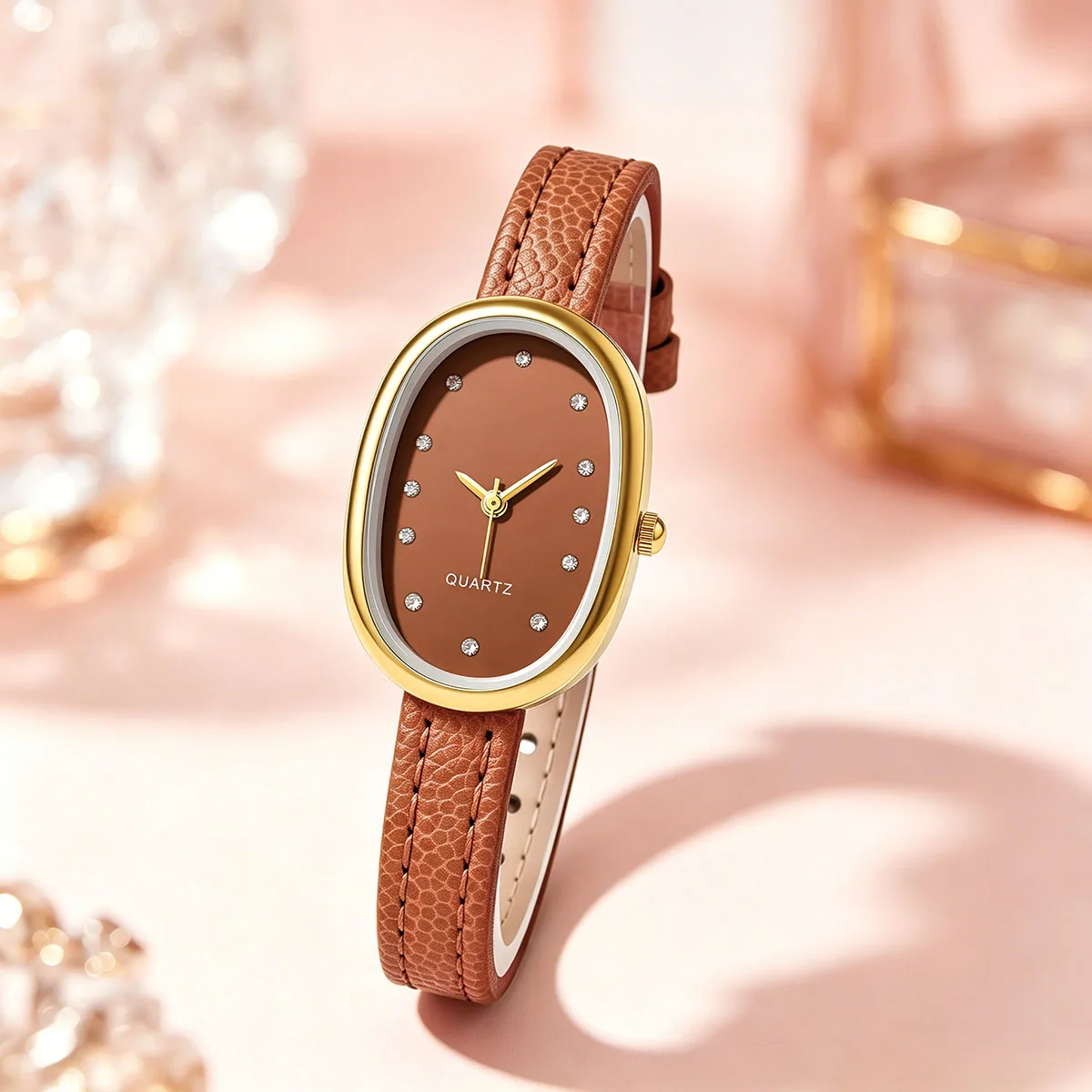 Women Casual Simple Business PU Leather Strap Oval Quartz Watch Student Ladies Wristwatches image 3