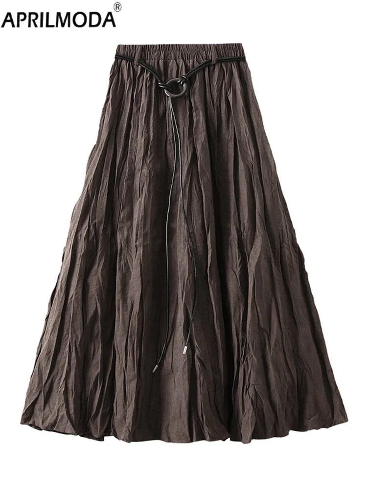 

Elastic High Waist Autumn Winter Maxi Long Pleated Skirt Women Casual Big Hem A-line Skirt Korean Style Vintage Skirt Female