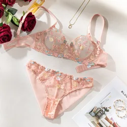 Wholesale Hot Luxury Transparent Embroidery Flowers Fashion Sexy Lingerie Women Panties Pink Sexy Lingerie