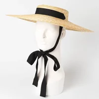 Summer Big Natural Wheat Straw Hats For Women Handmad Wide Brim Beach Visor Caps Elegant Flat Top Long Ribbon Lace-Up Sun Hat - Image 5