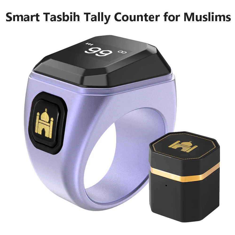 

Iqibla Smart Tasbih Zikr Count Prayer Metal Finger Ring Counters with OLED Display Bluetooth Tallyand charging box for Muslim