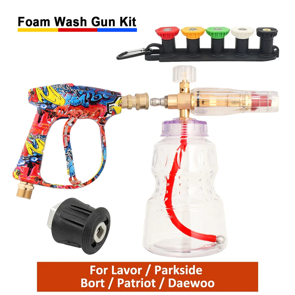 PA Foam Cannon for Car Wash, 1L Clear Bottle, Compatible with Lavor/Parkside/Bort/Patriot/Daewoo Pressure Washe