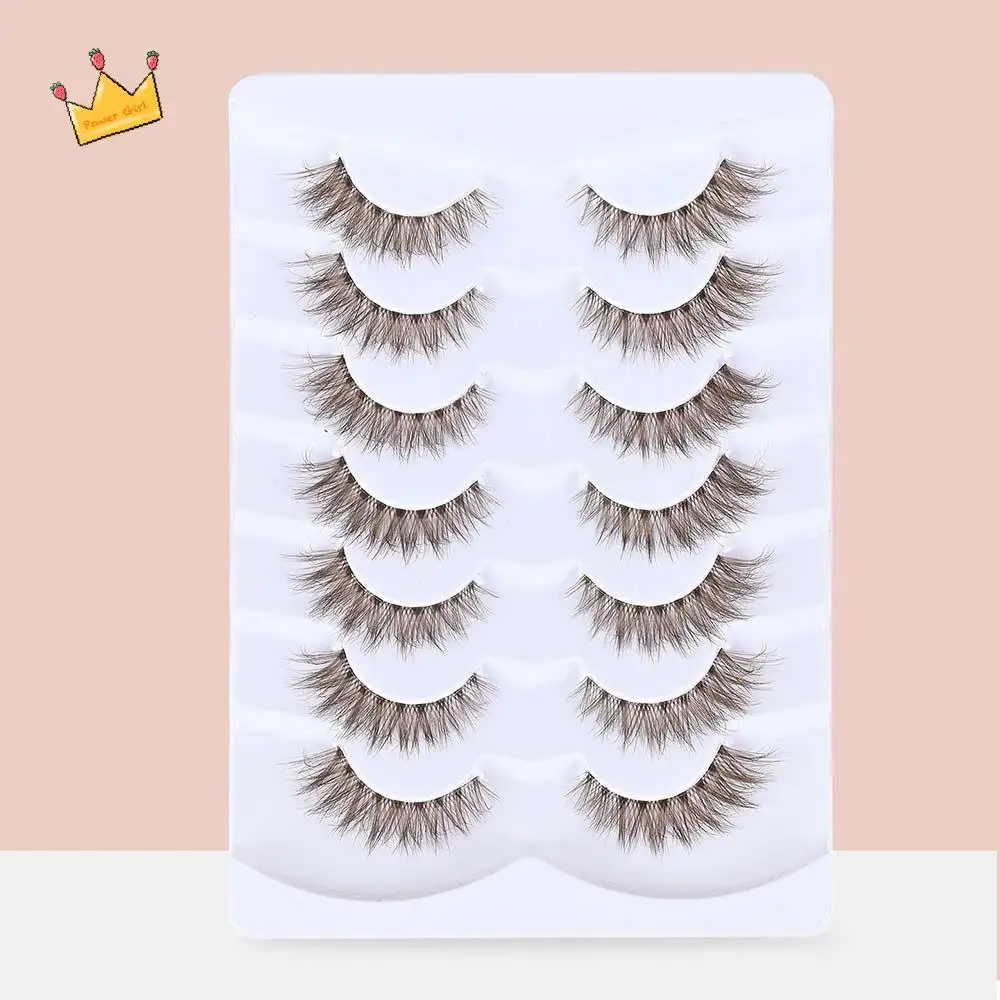 

7 Pairs Simulation Eye Eyelashes Lash Strips Lashes Extension Cat Eye Faux Mink Lashes Clear Stem Reusable