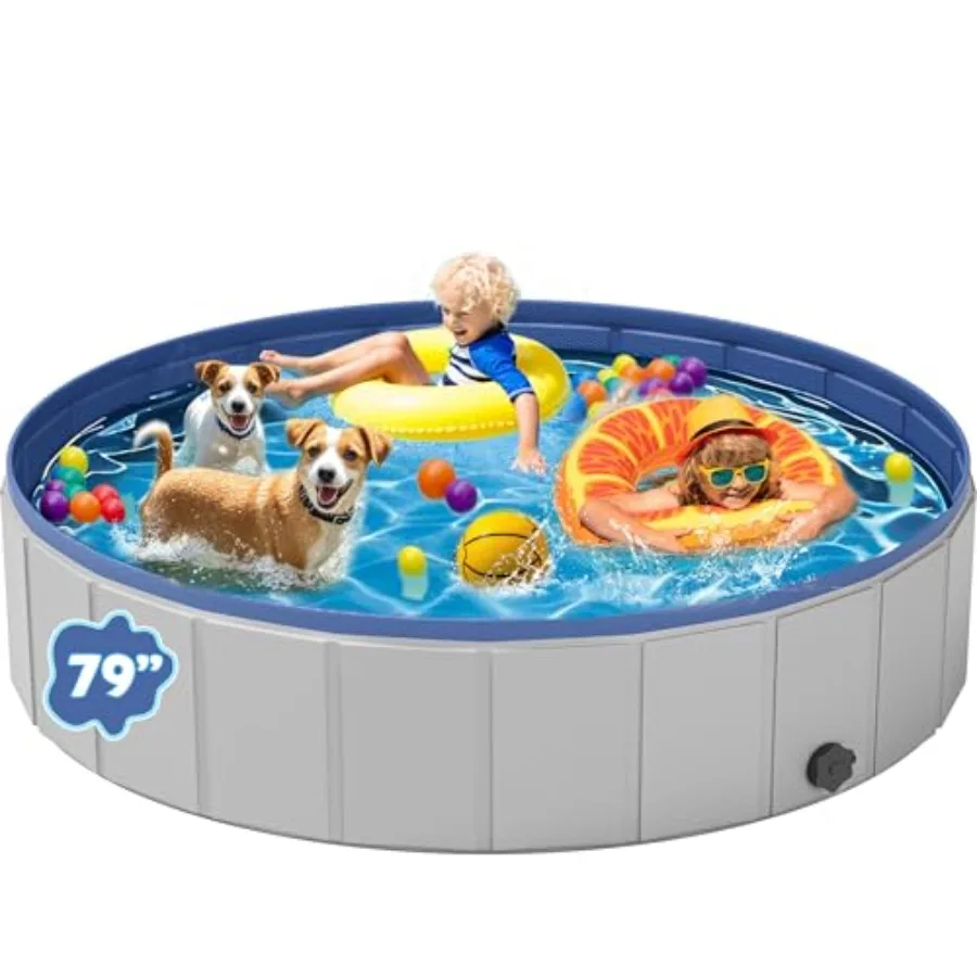 

Dog Pool for Large Dogs Foldable Plastic Pool for Dogs Slip-Resistant XL - 79'' x 16''