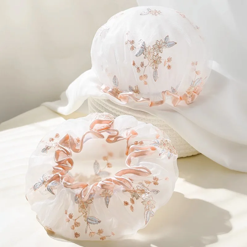 Double-Layer Thickened Waterproof Bath Hat Embroidered Shower Cap Reusable Hair Cover Kitchen Oil-proof Sanitary Hat