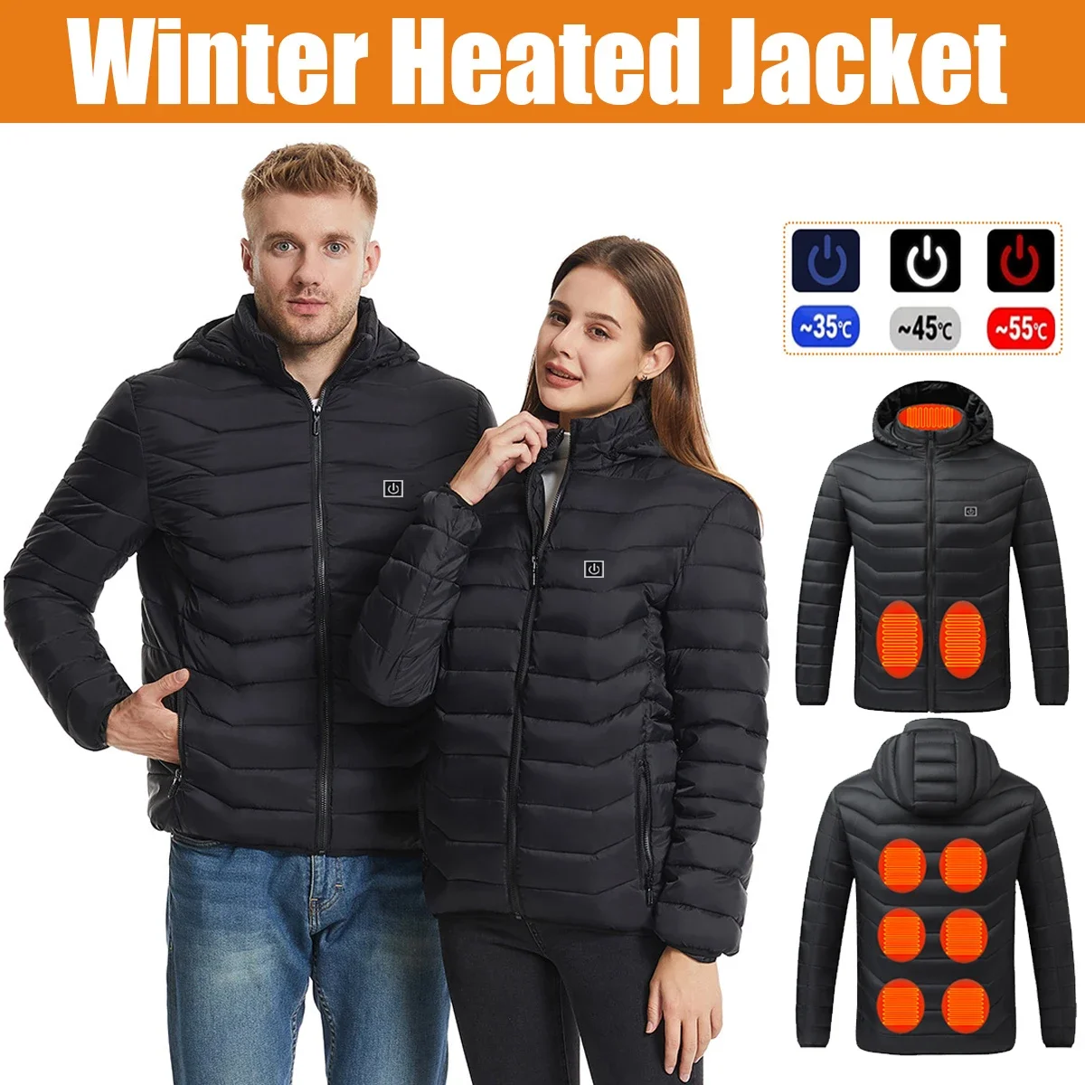 2025 Heated Jacket, Men's and Women's Winter Warm Jacket, Smart USB Electric Heated Jacket with 9 Carbon Fiber Heating Pads