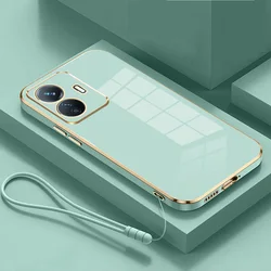 For vivo T1 44W Case Luxury Square Plating Vivo Y55 Y77 Phone Case IQOO Z6 44W ShockProof Silicone Back Cover V2153 Fundas 6.44