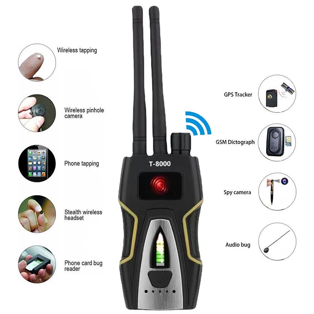 PEGATAH Anti Candid Camera Detector Dual Antenna RF Signal Detect GSM Audio Finder GPS Tracker Scan Detector Anti-spy Bug T-8000