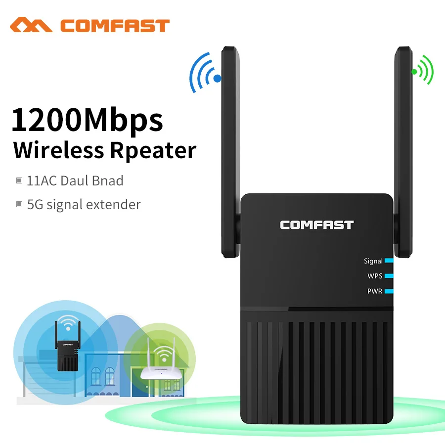 1200 Mbps Uzun Menzilli Çift Bant 2.4 + 5 Ghz Kablosuz Wifi Tekrarlayıcı Yüksek Güç Sinyal Güçlendirici Wi fi Genişletici Wlan Wi-fi Amplifer