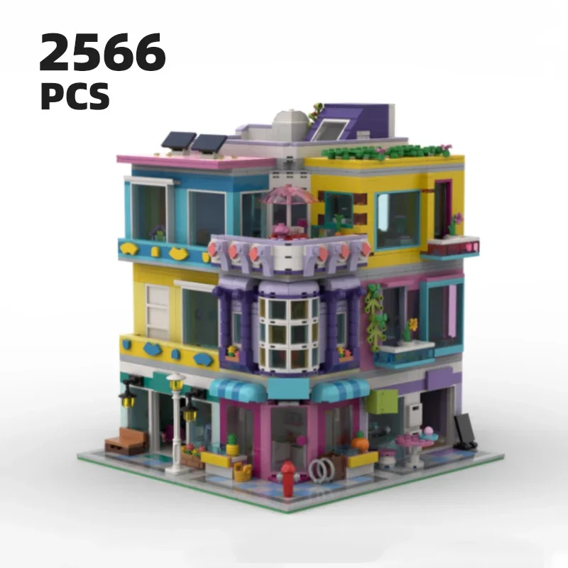 Arquitetura moc modular barbeiro conjunto de tijolos cidade vista rua modelo centro apartamento edifícios bloco kit diy café para criança