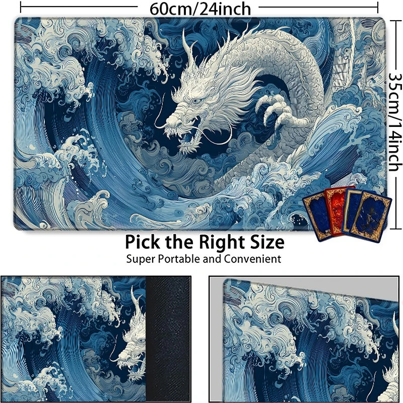 Domineering White Dragon Ocean Waves TCG Playing Mat - The ideal choice for collectible card game and family use. The perfect