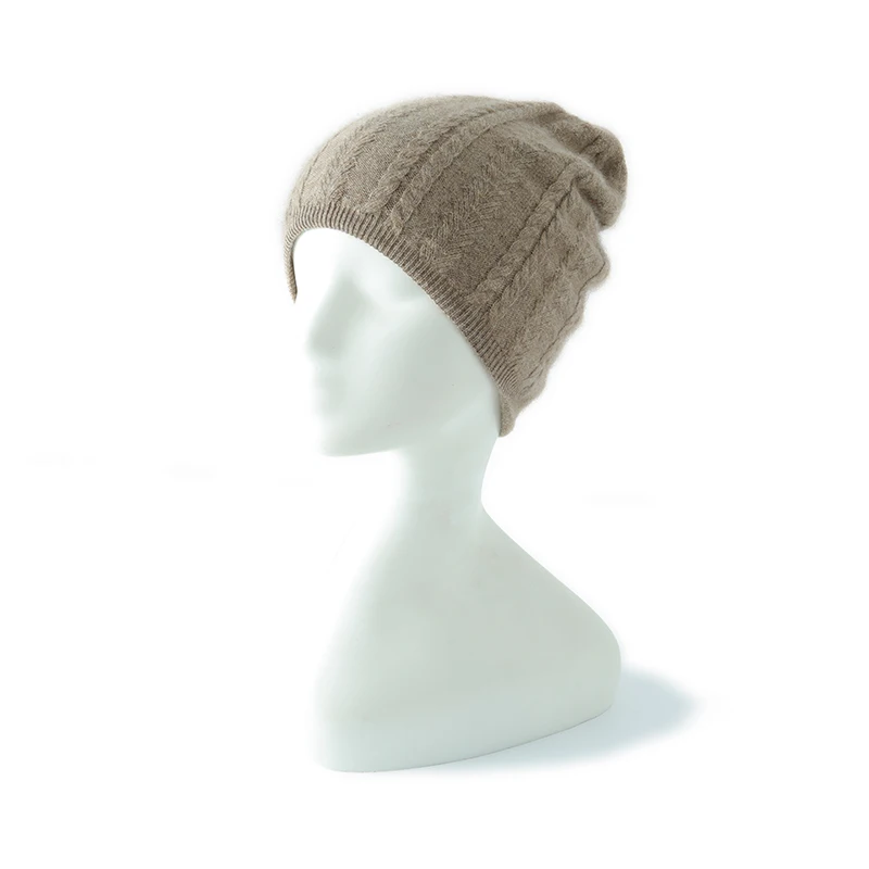 

Autumn and Winter New Women's Cashmere brimless Knitted Hat Outdoor Solid Color Soft Sticky Twisted Flower Leisure Ski Hat