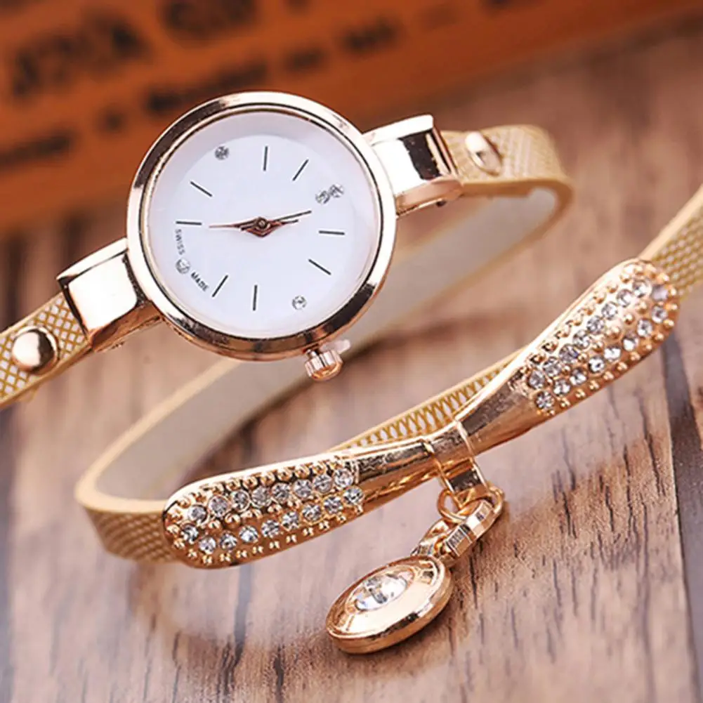 

Rhinestone Inlaid Analog Quartz Watch Women Jewelry Crystal Diamond Watch Faux Leather Watchband Wrist Watch Fashion Wristwatch