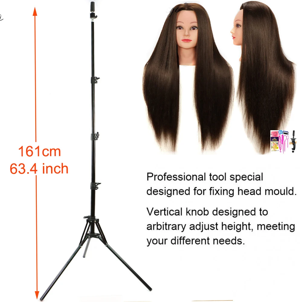 161CM Three-stage Adjustable Metal Mannequin Head Stand Foldable Wig Stand Tripod For Cosmetology Salon Hairdressing Training