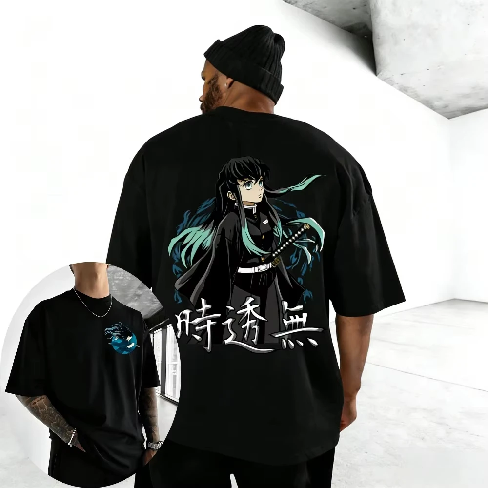 

2026 new Demon Slayer: Gender-neutral cotton T-shirt with anime print for summer 2026, loose and casual short-sleeved top