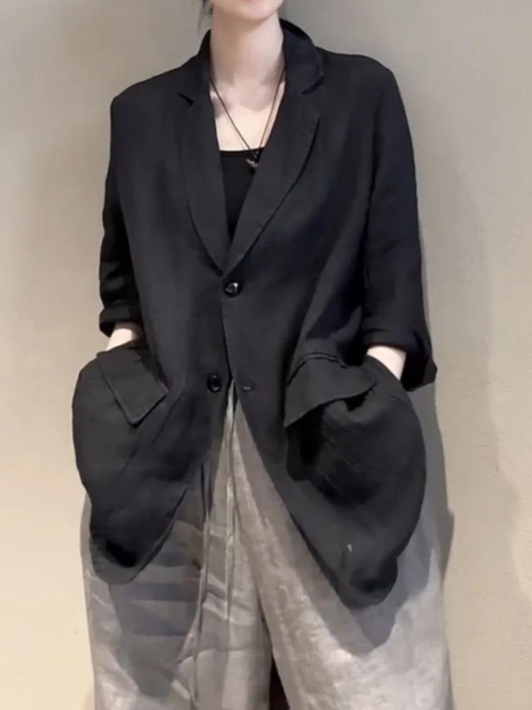

Oversized Spring SUmmer Blazer Suit Coat Cotton Linen Modis Ladies Jackets Loose Long Sleeve Woman Blazer Suit Coat JJ232