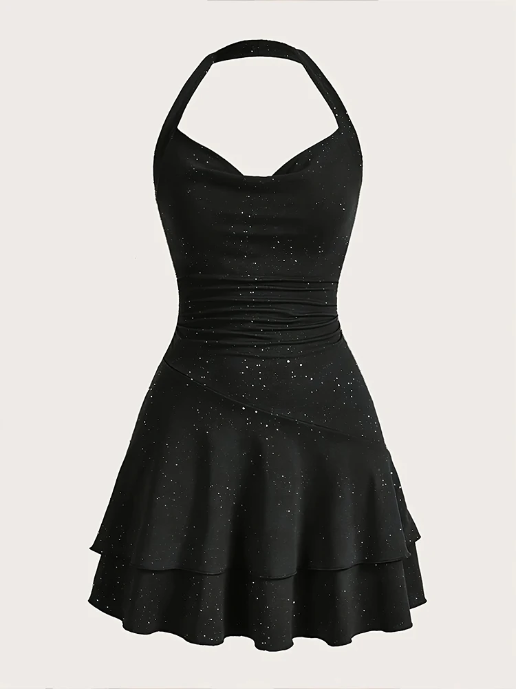 2025 verão novo feminino lantejoulas pescoço sem mangas vestido de lantejoulas elegante brilhante com decote em v glitter mini vestidos