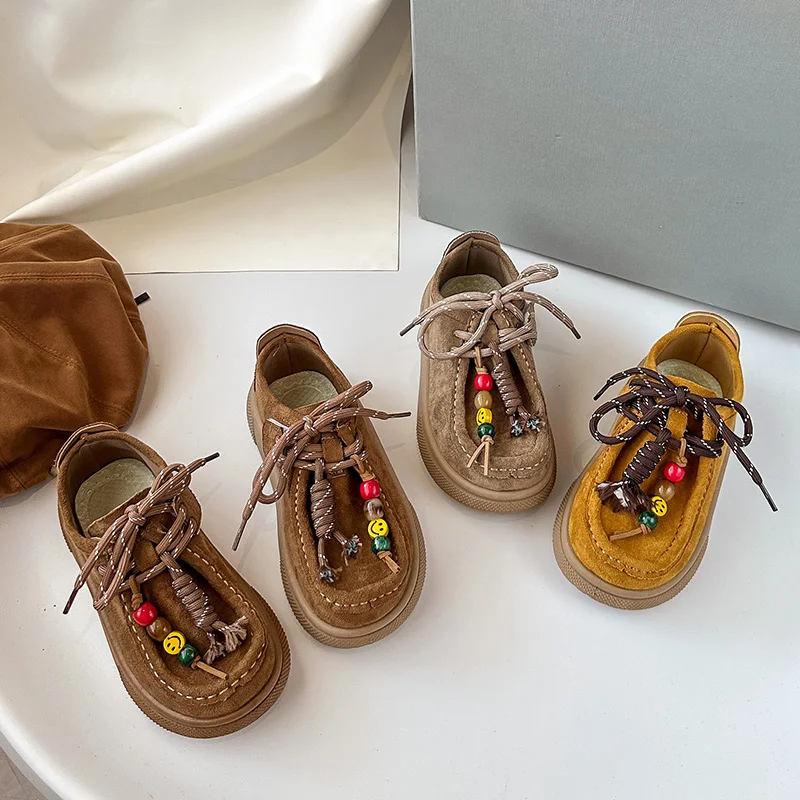 

Children Casual Shoes Fashion Versatile Kids Flat Shoes Soft Sole Hook&loop 2025 Autumn New Boys Girls Leather Shoes Round Toes