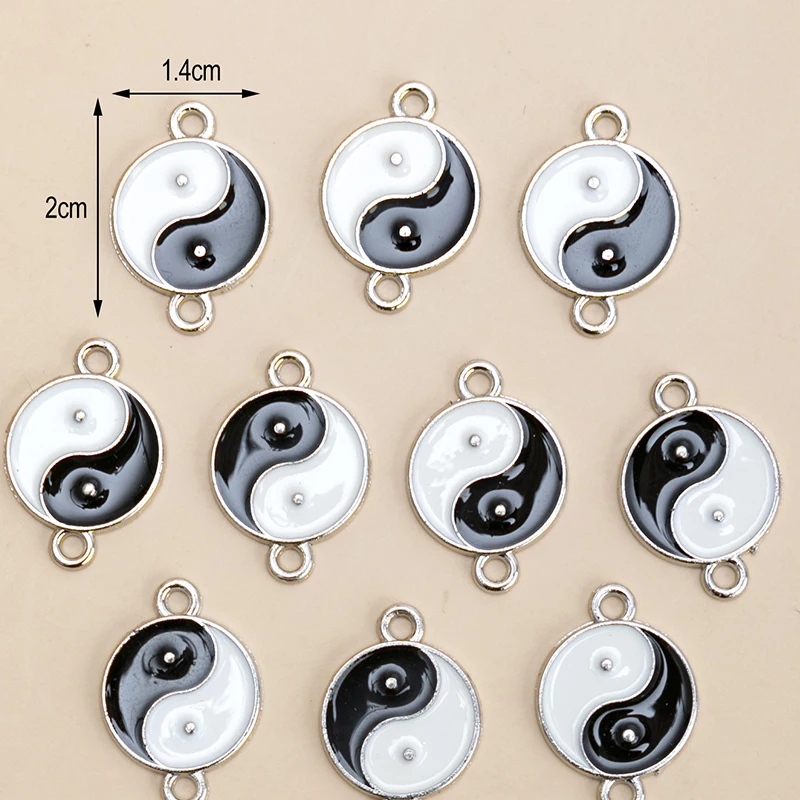 YEYULIN 10pcs/lot Enamel Tai Chi Bagua Charms Pendant Connector DIY Bracelet Necklace For Jewelry Making Accessories