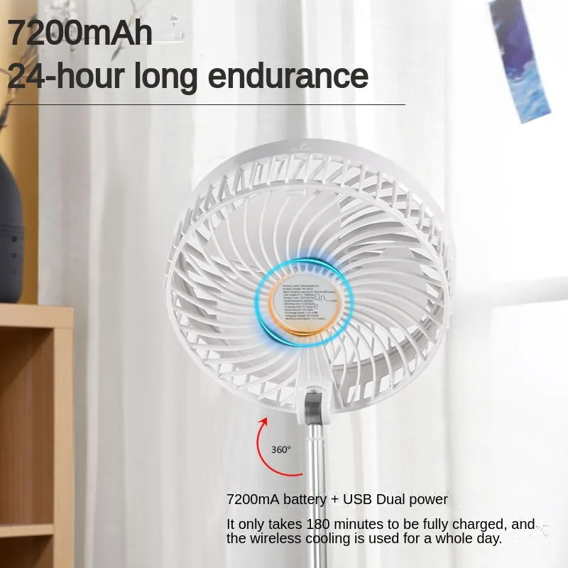 Ventilatore elettrico pieghevole da 7200mAh raffreddatore d'aria telescopico portatile ricaricabile USB a basso rumore a 4 velocità per il campeggio