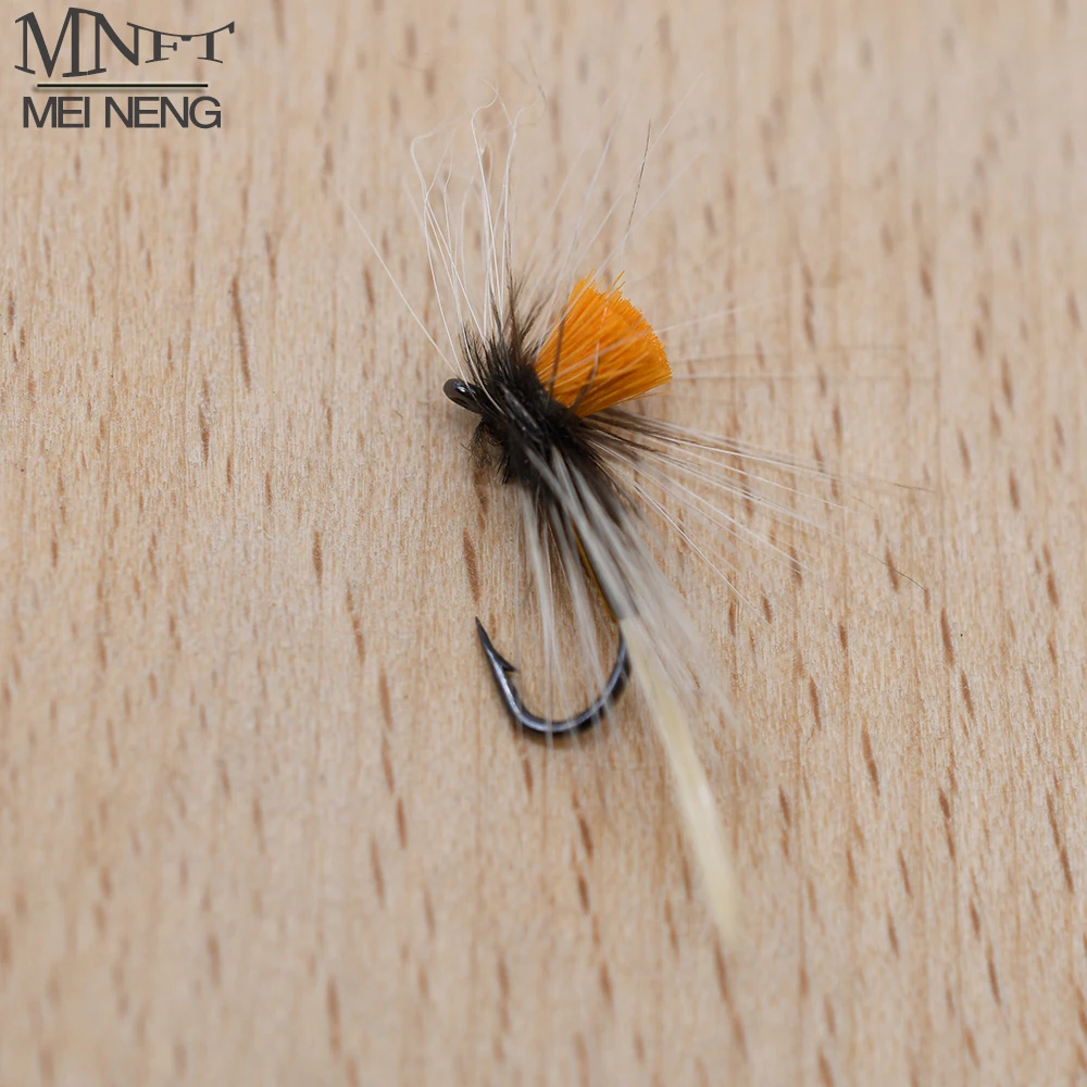 MNFT 10Pcs 10#Orange Grey Caddis Fishing Fly  Trout Classic Mosquito May Dry Flies