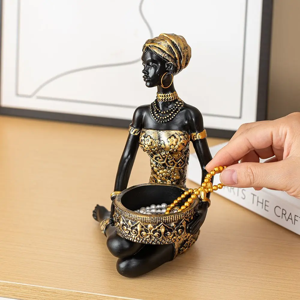 

African Women Home Decoration Storage Sculpture Home Office Decorative Storage Ornament Vintage Collectible Craft Deskt Decor