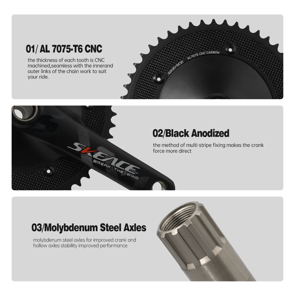 SKEACE Break The Wind Hollowtech Crankset 49T Carbon Chainwheel 165mm Aluminum Alloy Fixed Gear Bike Crank For Track Bicycle