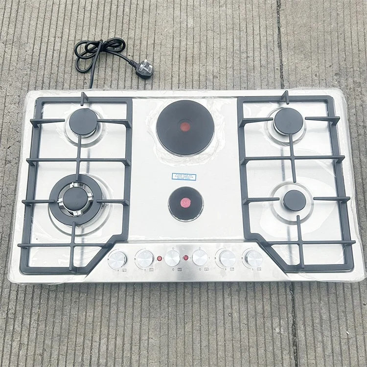 

Газовая плита 6, газовая горелка из нержавеющей стали, 4 газовая плита, 2 конфорки, электрическая горелка двойного назначения, встроенная варочная панель