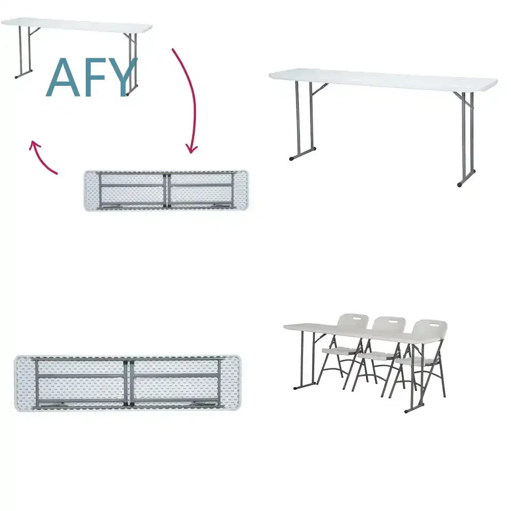 180cm Long Narrow Foldable Conference Table for Office Training Seminar Lightweight Plastic 6FT Folding Table for Meeting