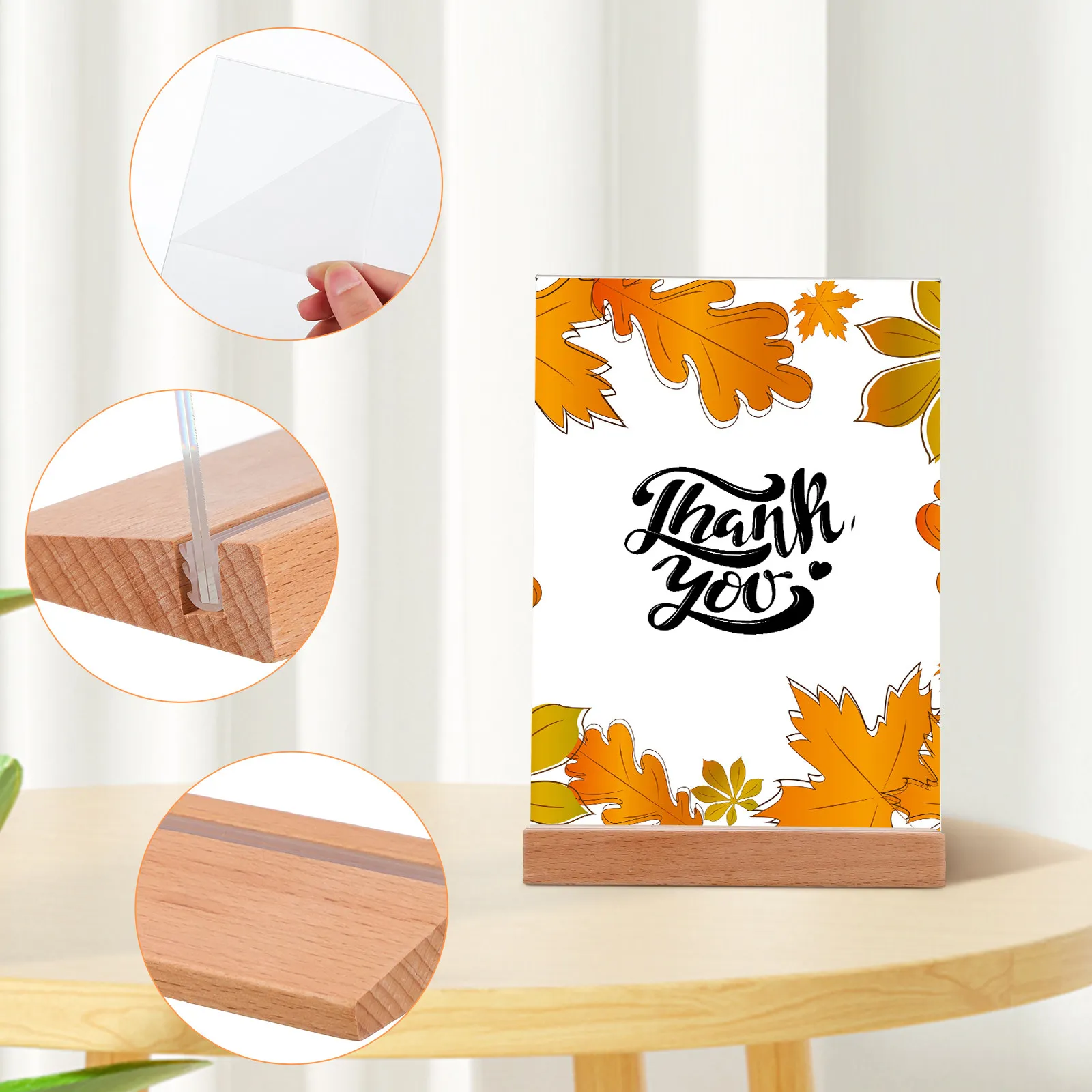 2Pcs Acrylic Sign Holder L Shape Tabletop Display Stand Transparent Slanted Design Sturdy Wood Base Multi Angle Visibility