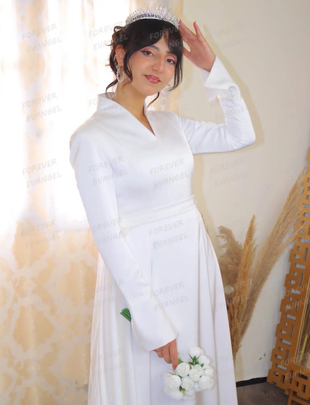 Einfache formelle Hochzeitskleider, A-Linie, V-Ausschnitt, lange Ärmel, Brautkleider mit Schleppe, maßgeschneidert, Vestido De Novia, elegante Gala
