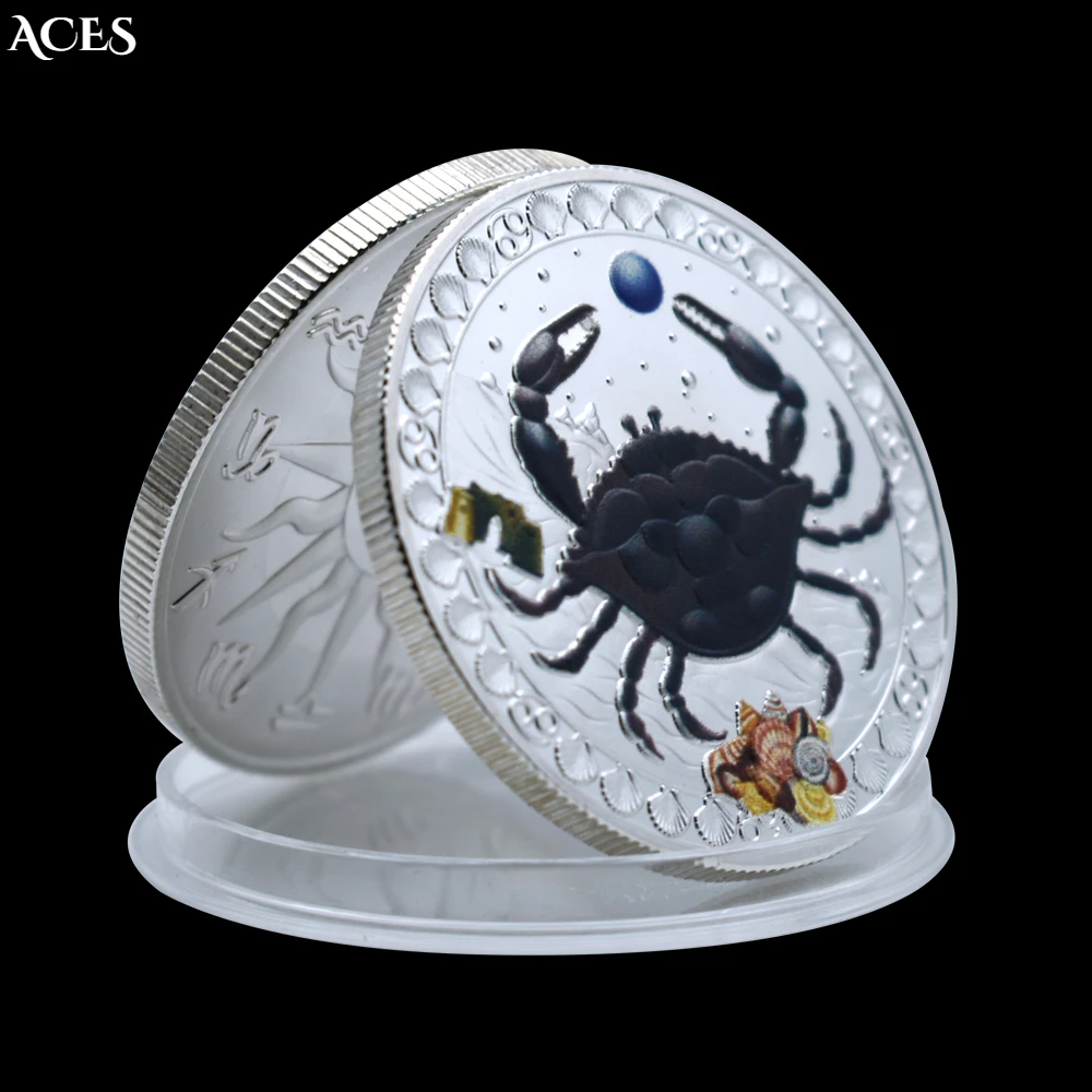 

Cancer Token Ancient Silver Commemorative Coin Color Print Coin Crystal Back Coin Lucky Coins Collectibles Divination Prop Gift