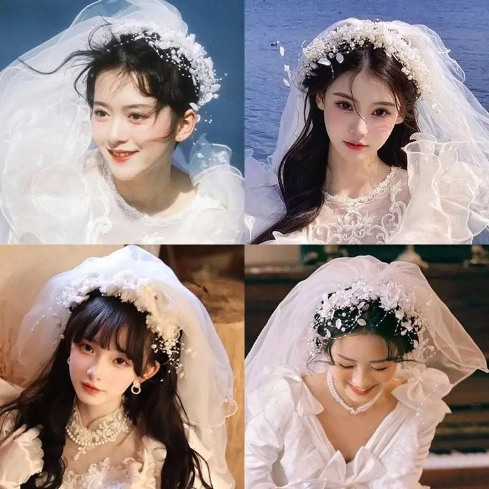 

Exquisite White Flower Bride Headdress Elegant French Style Bridal Headwear Wedding Lace Photography Headband Hair Jewelry