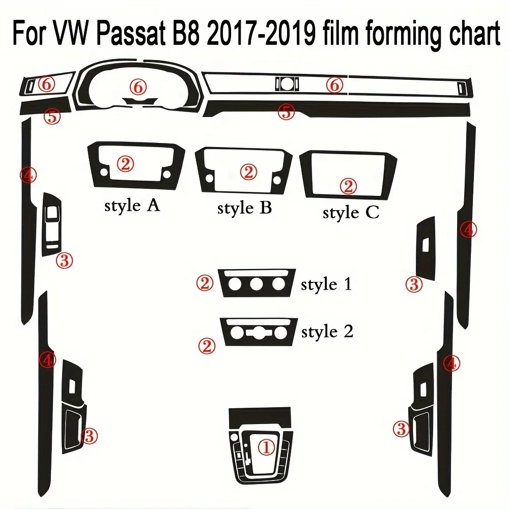 For VW For Passat B8 2017-2020 Interior Central Control Panel Door Handle Carbon Fiber Sticker Decals Car Styling Accessorie