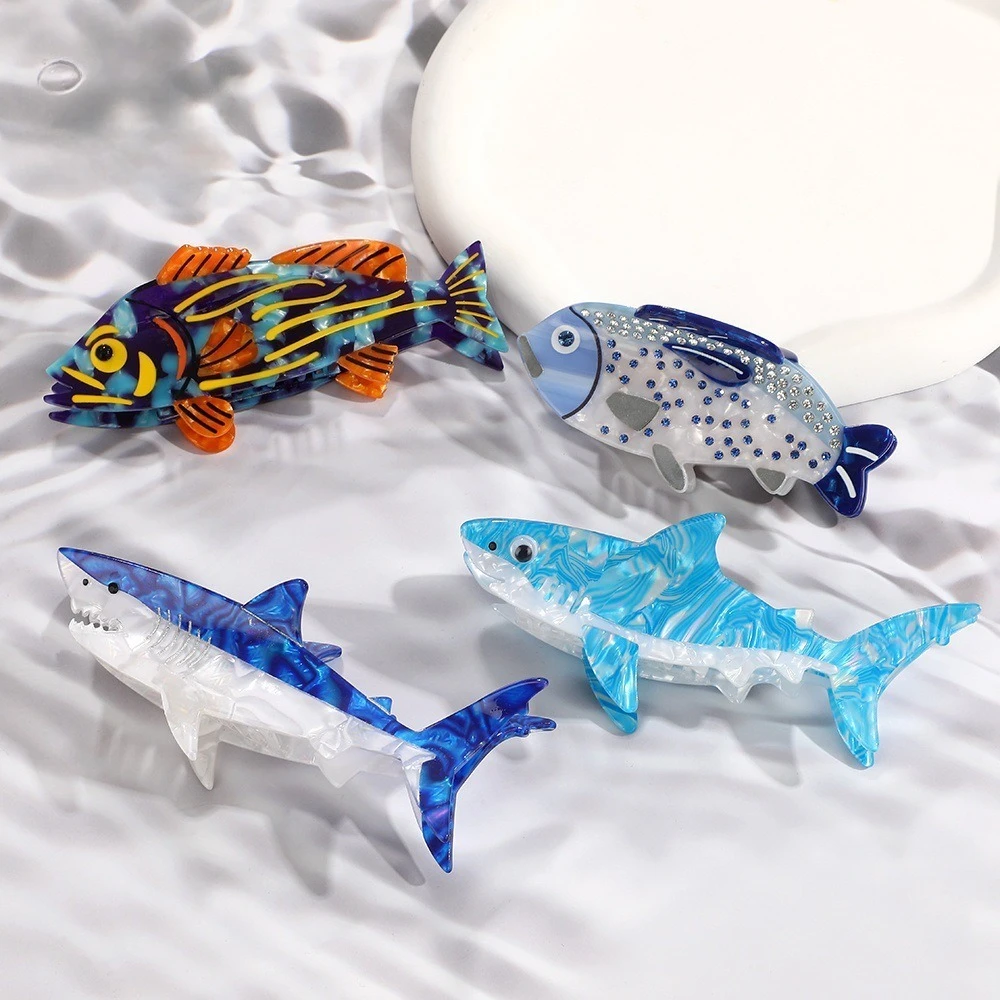 

Blue White Shark Hair Claw INS Ocean Animal Styling Acetate Claw Clip Personalized Women's Fashion Hair Clips Hair Accessories
