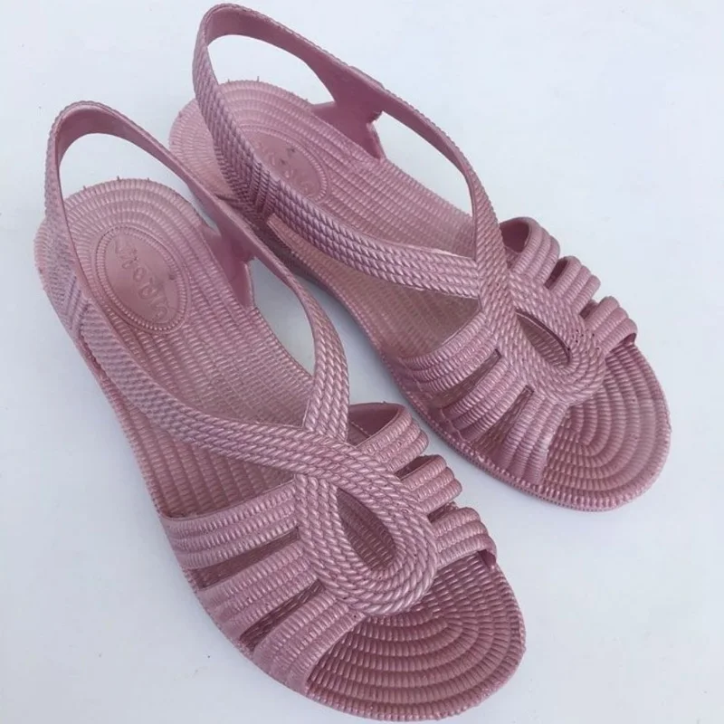 Women Sandals PVC Flat New Open Toe Beach Female Jelly Shoes Solid Women Footwear Casual Platform Cut Out Comfy Ladies Sandals