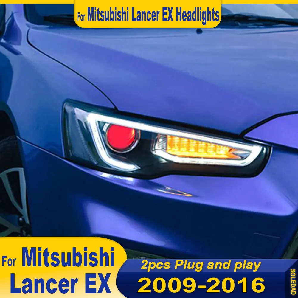 headlights For Mitsubishi Lancer Exceed EVO 2009-2021 Car LED Headlight Head lamp Reverse Brake Fog Front lights Plug and Play