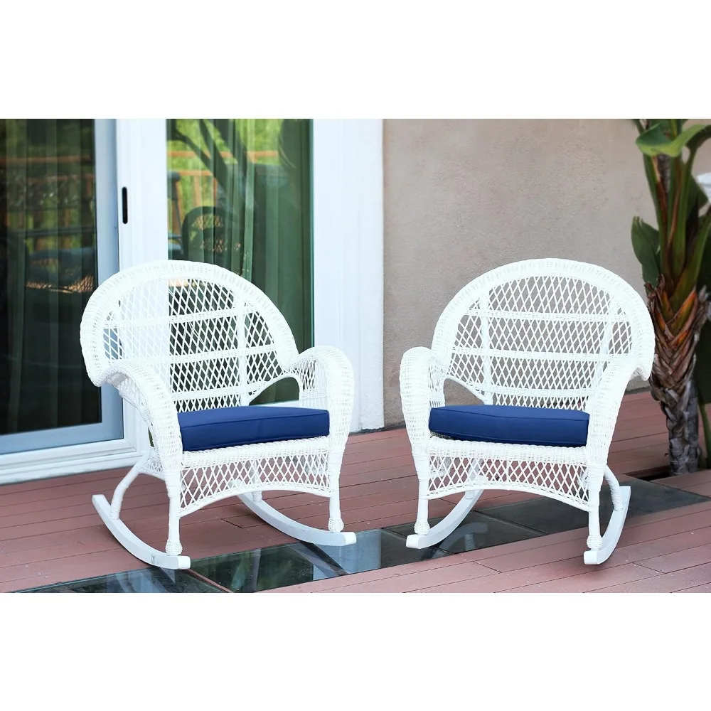 

Wicker Rocker Chair with Blue Cushion, Set of 2