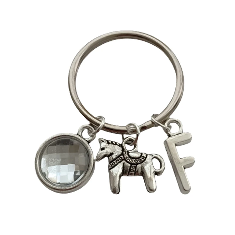 Horse Keychain, Initial and Birthstone Jewelry, Equestrian Accessories, Horse Riding Keyring for Friends