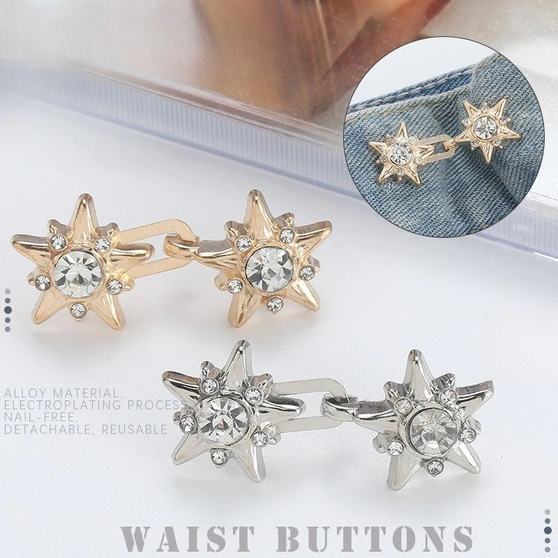 Crystal Star Pants Button Tightener Button Clasps Adjustable Jean Fit Tighten Buckles Silver Waist Buckle