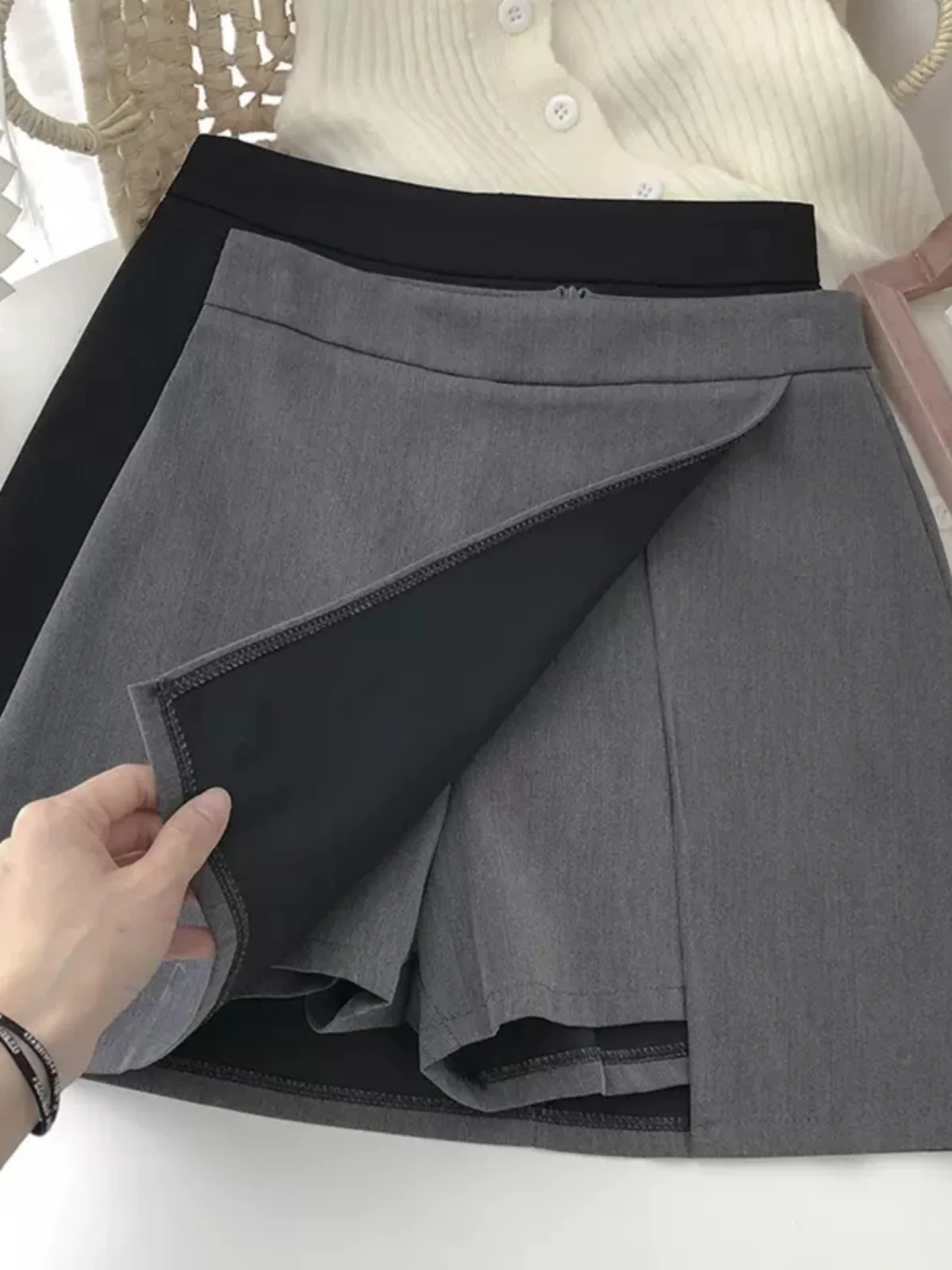 

High Waist A-Line Skirt Women's Spring Autumn Anti-Light Wide Leg Pure Color Slimming Korean Sle Versatile ort Skirt