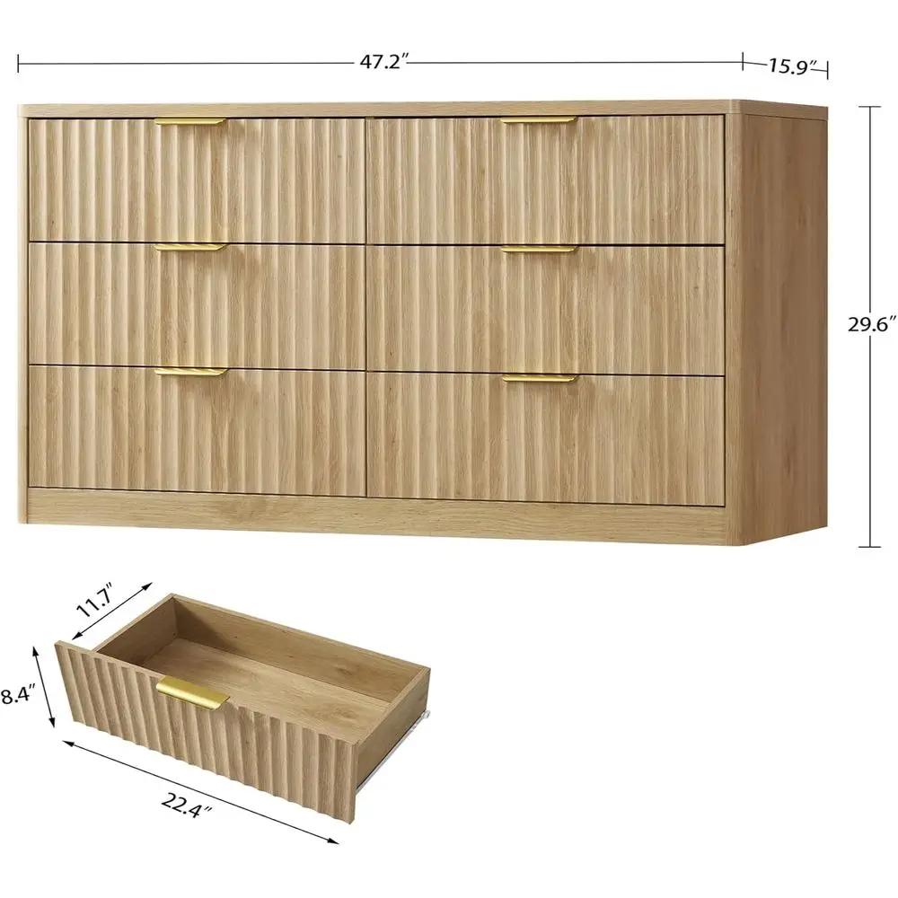 luted 6 Der Drer or Bedroom, Wide ern Chest o Ders with Metal Handle, Curved Proile Design, Wood Closet Clothes Storage Organize